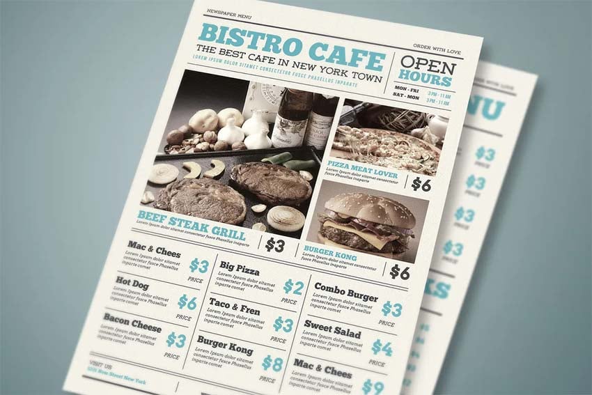 Newspaper Food Menu