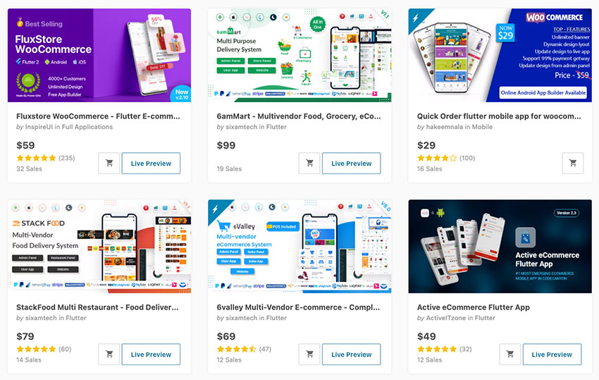 Best selling mobile app templates on CodeCanyon.