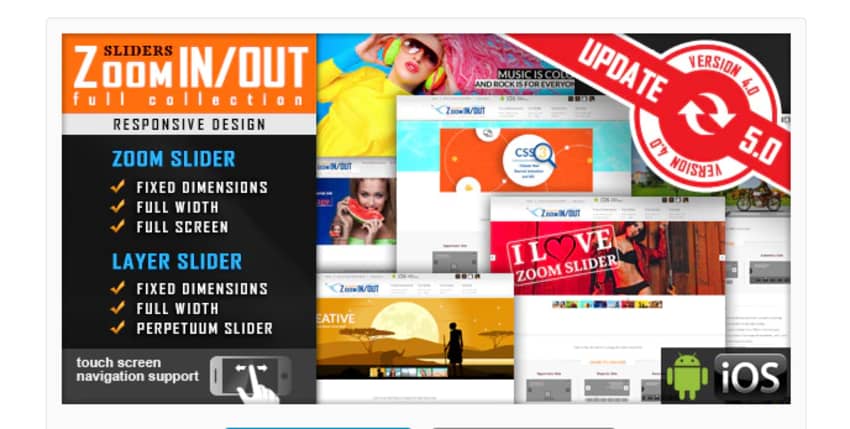 jQuery Slider Zoom In/Out Effect