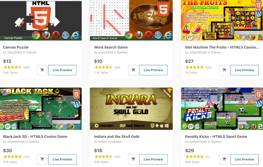 HTML5 and JavaScript game engines and templates on CodeCanyon