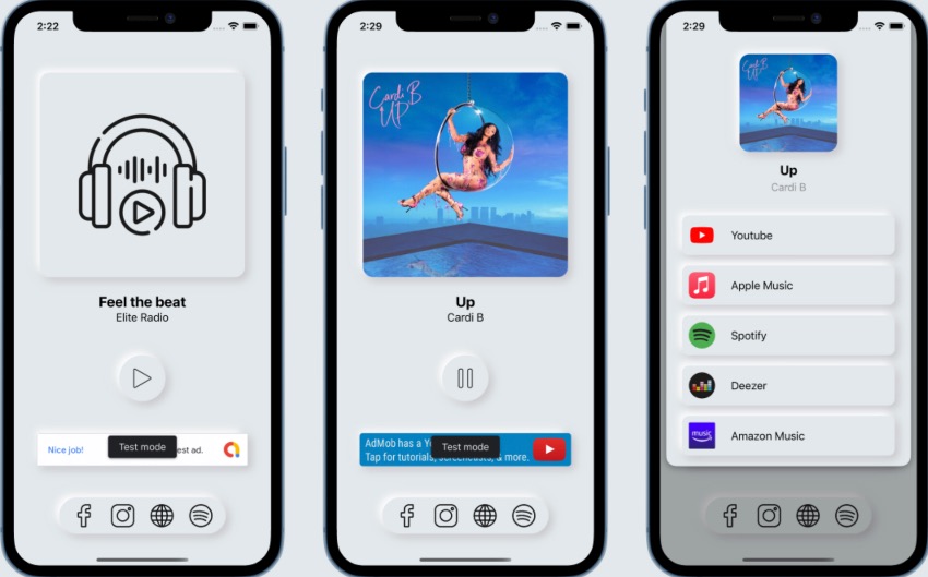 Elite Radio - Moderne Neumorphismus-UI-Radio-App für iOS