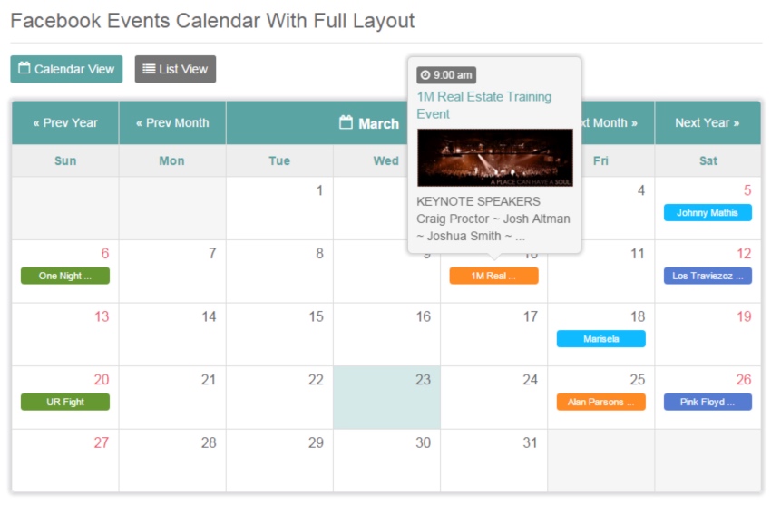 Tiva Events Calendar For PHP