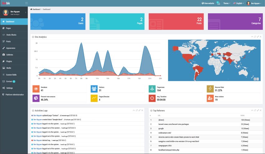 Botble - Laravel CMS, CRUD generator, Modular & Theme system, Role permissions, Multilingual blog