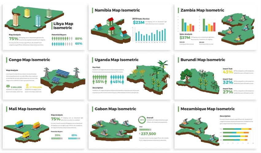 Africa Maps Isometric & Legends For Powerpoint