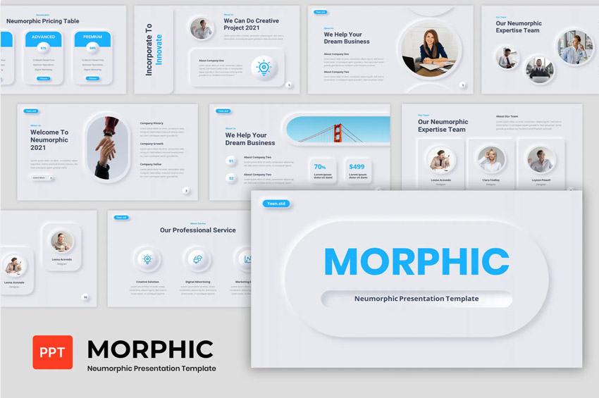 Neumorphic - Plantilla de diseños de diapositivas de presentación PowerPoint