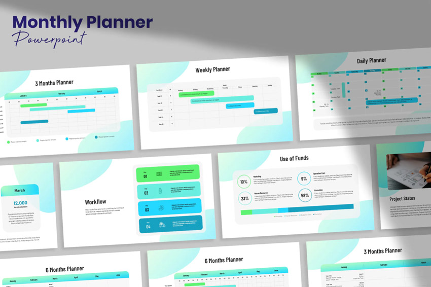 Monthly Planner, plantilla de diseños de diapositivas PowerPoint