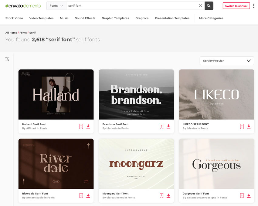 Revisa algunas de las mejores fuentes con serifas disponibles en Envato Elements. Todas incluidas por un precio bajo. 