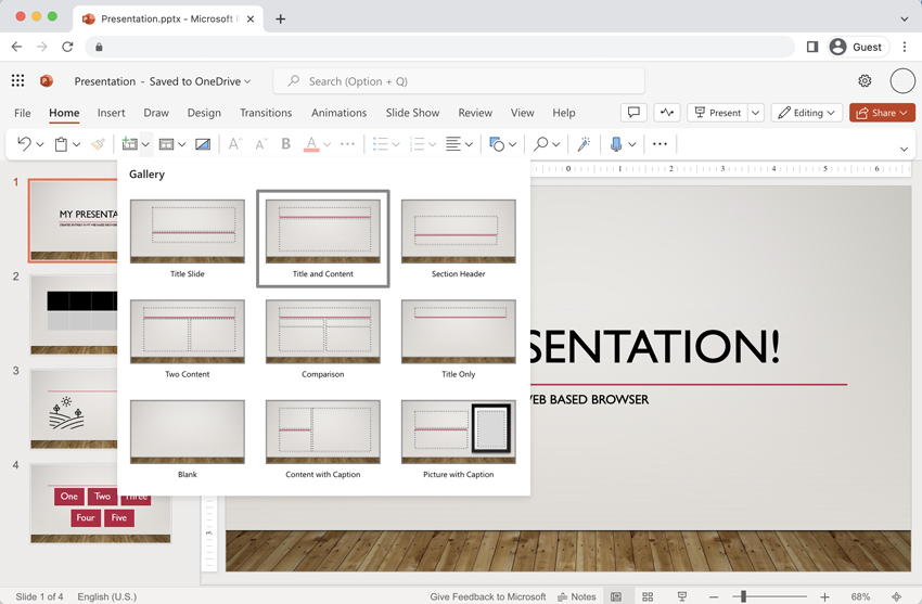 PowerPoint online new slide