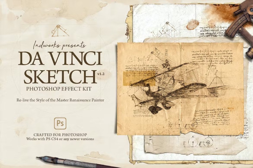 Da Vinci Sketch - Vintage Photo Effect for Photoshop
