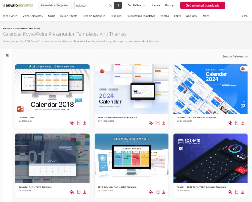 PowerPoint calendars on Elements