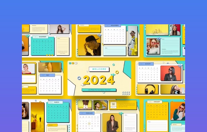 Luxire - Pop Art Retro Calendar 2024 PowerPoint