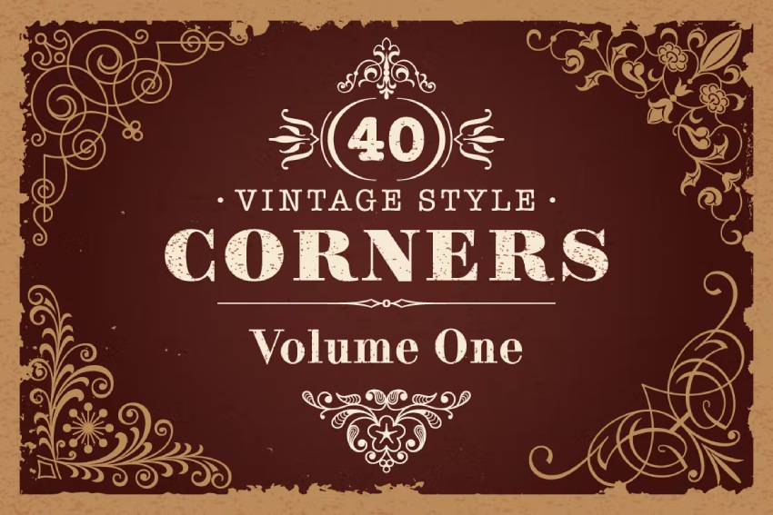 40 Vector Vintage Style Corners Set