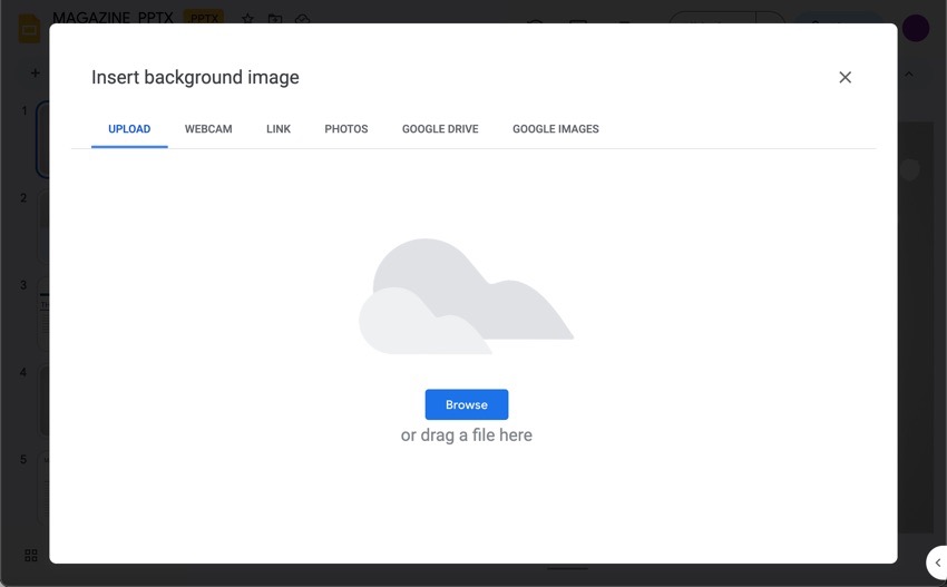 Choose an image to upload as your new background.