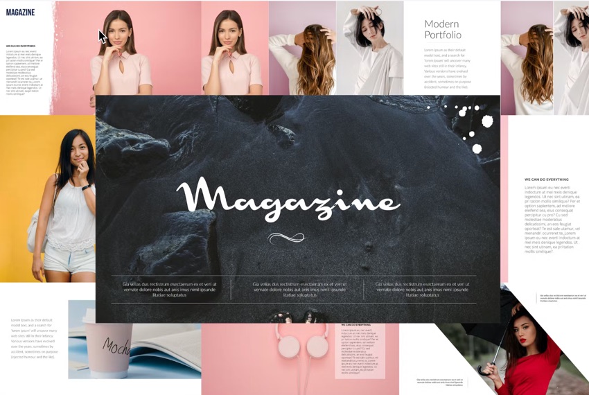 The premium Google Slides template Magazine if from Envato Elements.