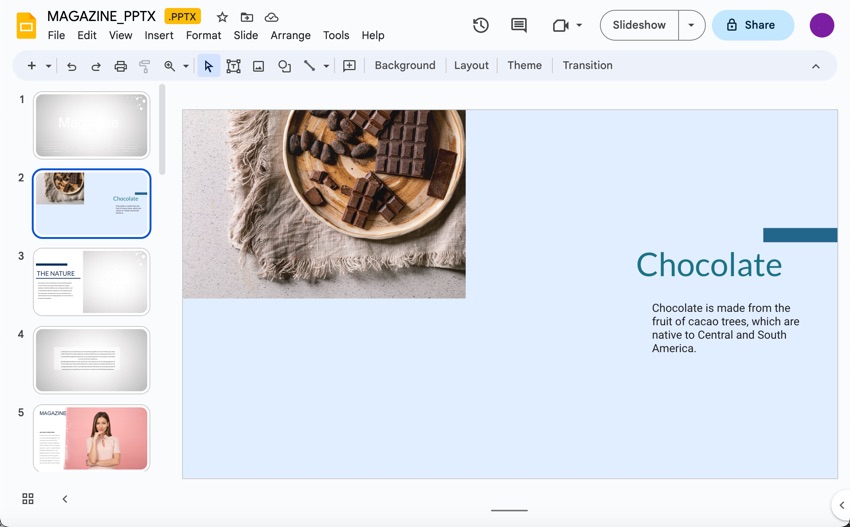 The background color you selected is added to the Google Slide.