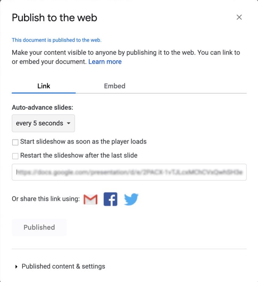 You can unpublish a presentation if you need to.