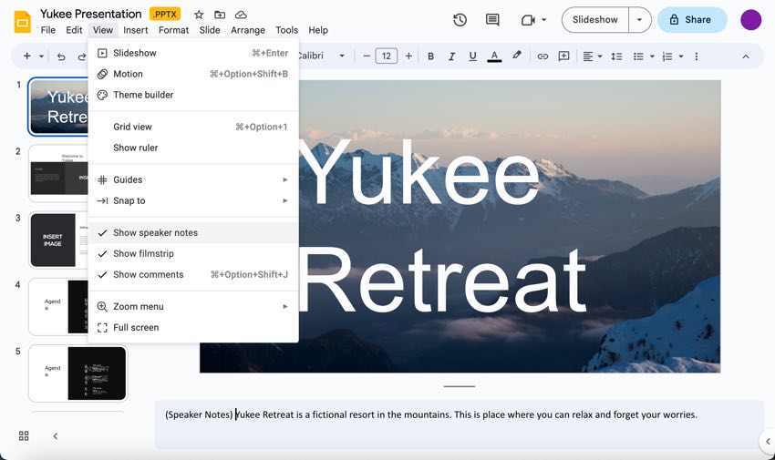 Select a slide and add speaker notes.
