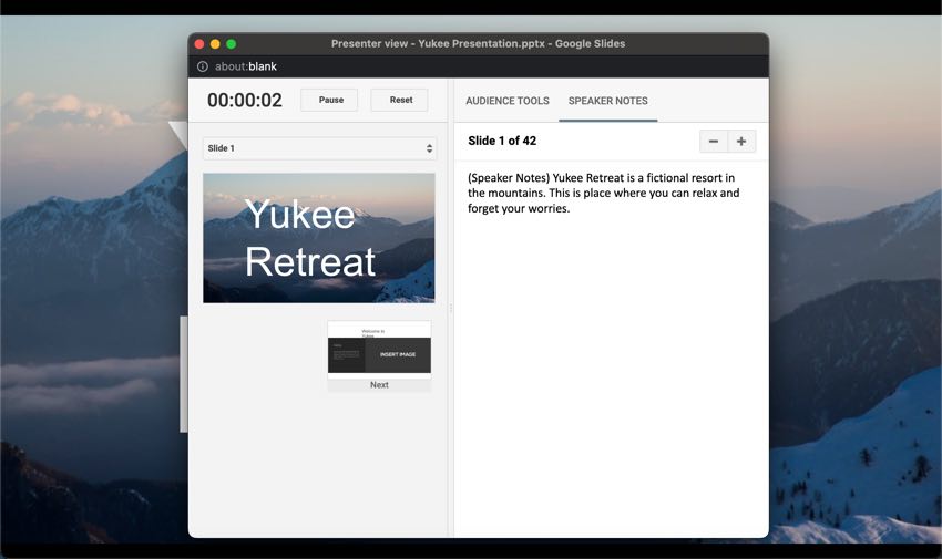 This is what speaker notes look like from the Presenter view.