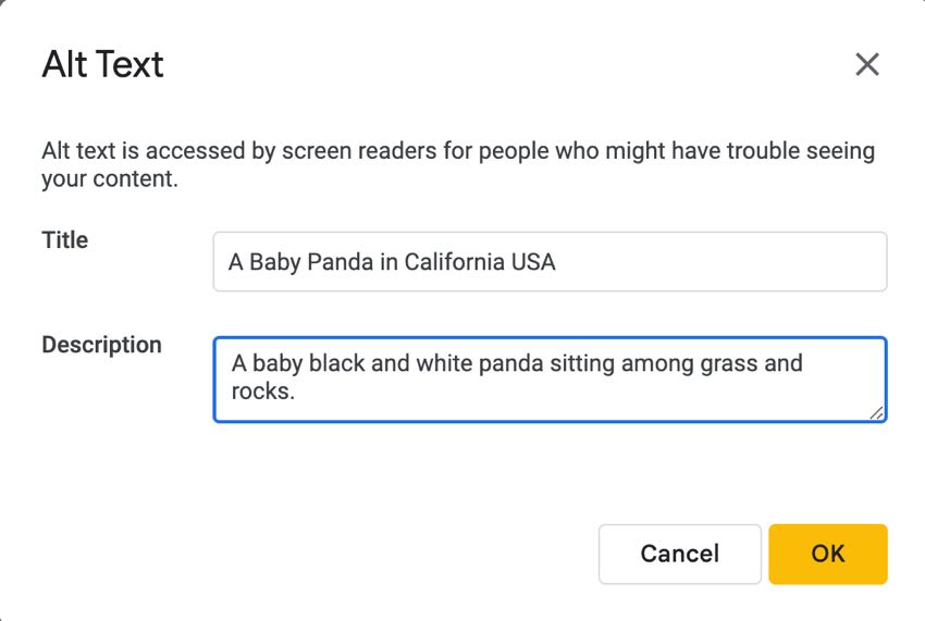 How to fill in the alt text window.
