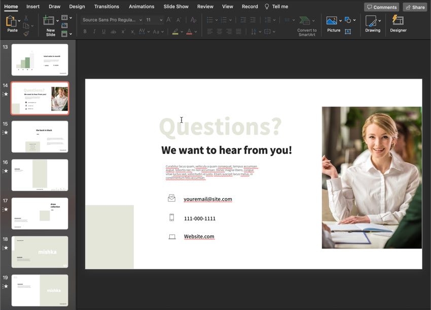 Make sure your PowerPoint presentation tells the viewer how to get in touch. Stock photo from Envato Elements.