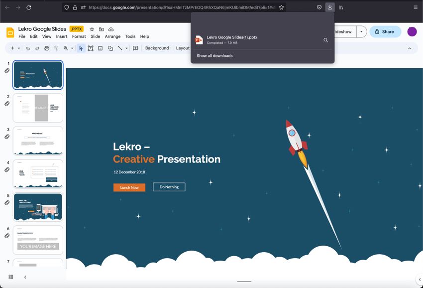 Google Slides conversion dialog box. (Firefox browser) 