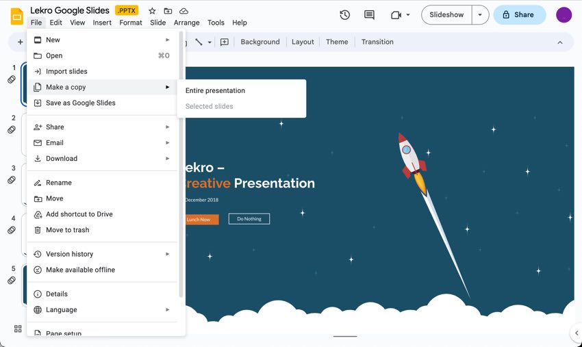 It's a good idea to make a copy of your original Google Slides presentation.