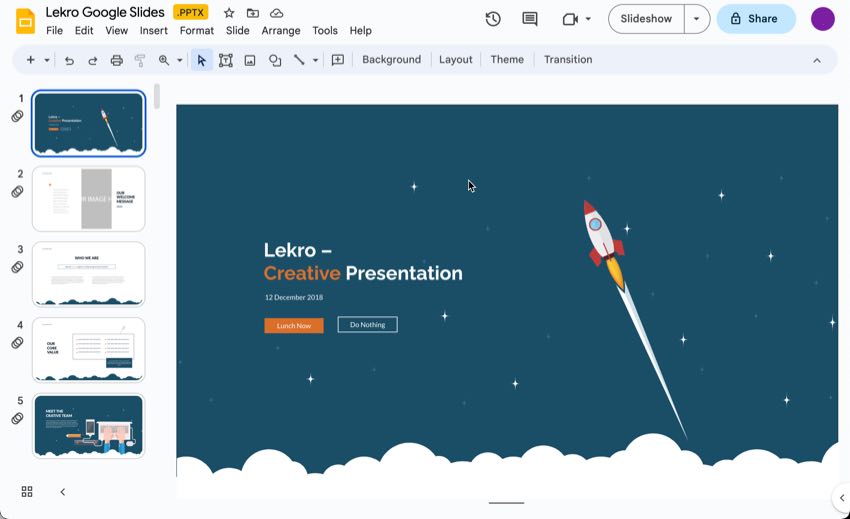An example of an open Google Slides presentation.