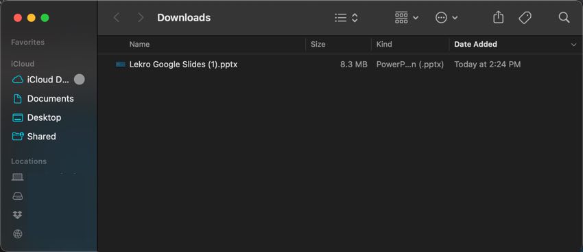You can view the converted Google Slides file in a folder on your computer. (Shown on MacOS) 