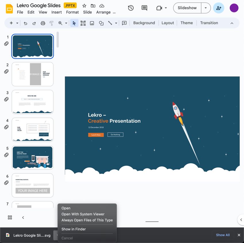 Choose the tool to open your converted Google Slide.
