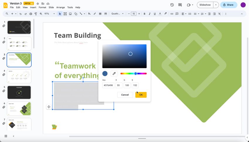 You can choose from other colors by clicking on Custom on the drop-down menu.