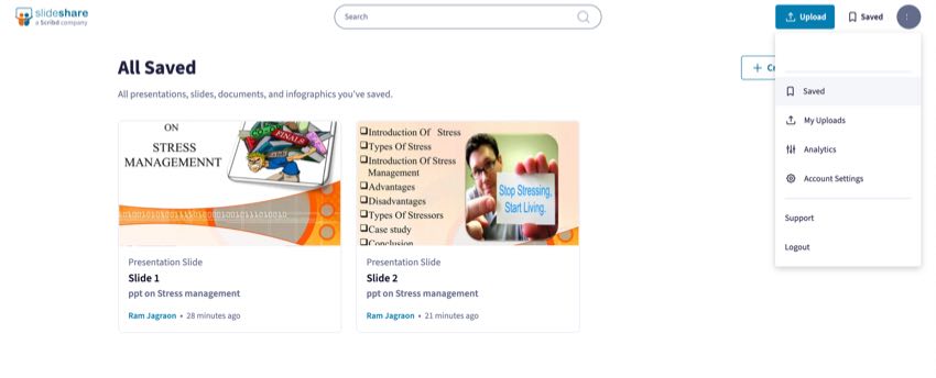 Go to the Saved menu to explore slides that you’ve clipped.
