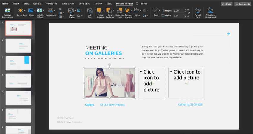 Click and drag the white circle on the corner of an image to resize it on your PowerPoint slide.