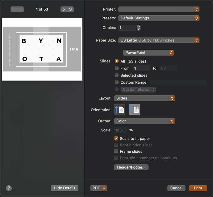 Use the Printer field to select your printer.