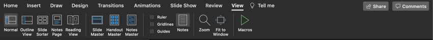 Click on the Views tab on the PowerPoint ribbon to find the option to change presentation views.