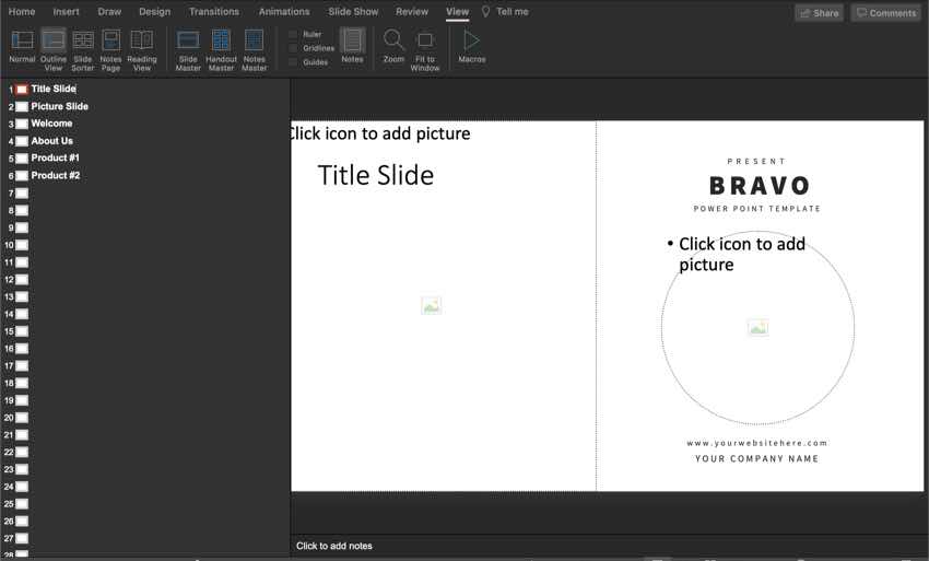 Outline view features your key talking points, pulled directly from your slides, shown in the sidebar.