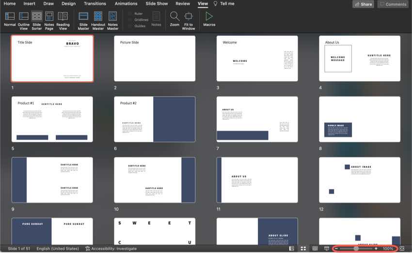 Grab the slider in PowerPoint to change slide sizes.