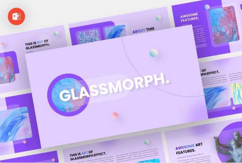 Glassmorphism adds a futuristic look to your premium PowerPoint template.