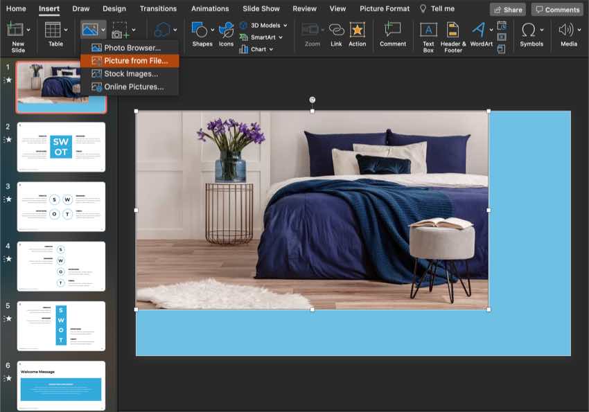 Insert an image. (Image Source: Envato Elements)