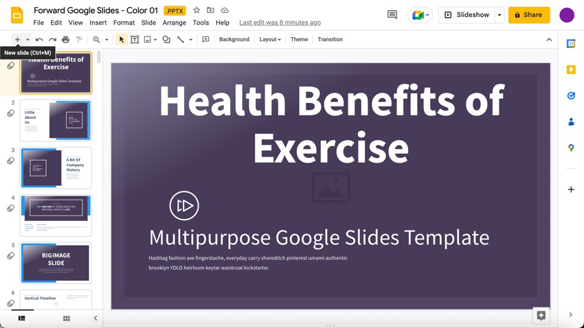 Press "+" to add a new slide.