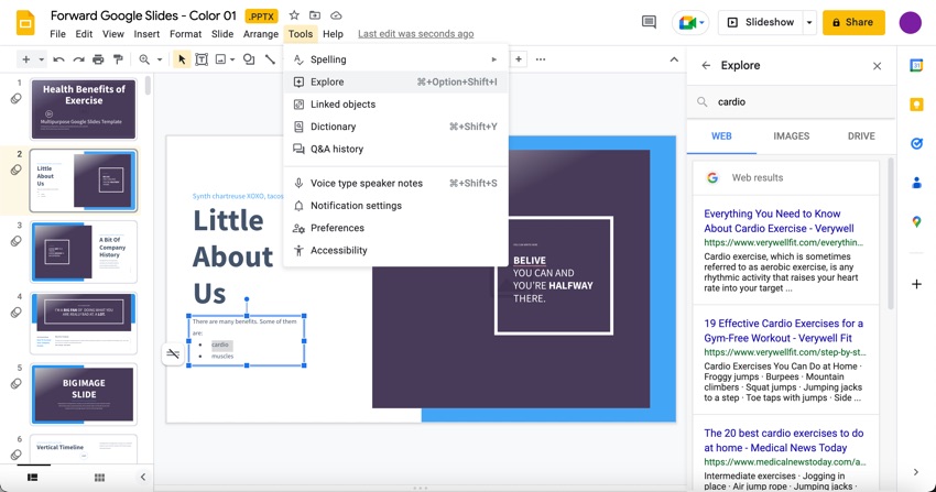 Get information on the topic in-app using the Explore sidebar.
