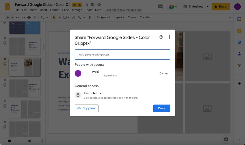 How to use Google Slides sharing settings.