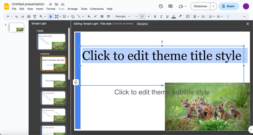 This is the title master slide with the text left-aligned. (Image Source: Envato Elements)
