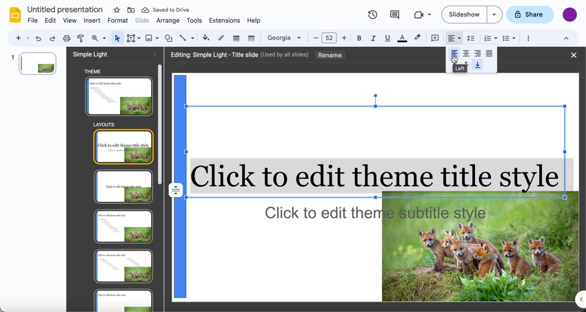 Select the text you want to change on your master layout. (Image Source: Envato Elements)