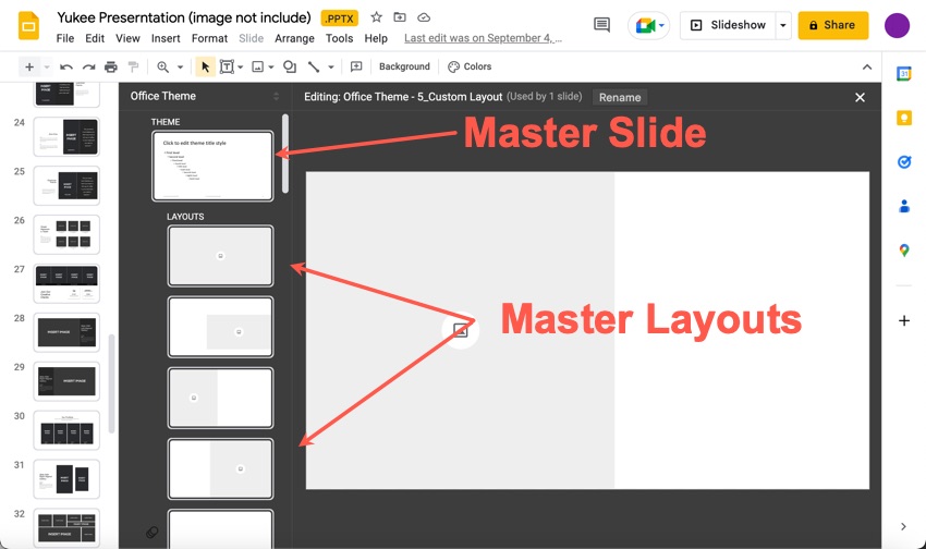 The Master Slide tool allows you to edit the master slide and master layouts.