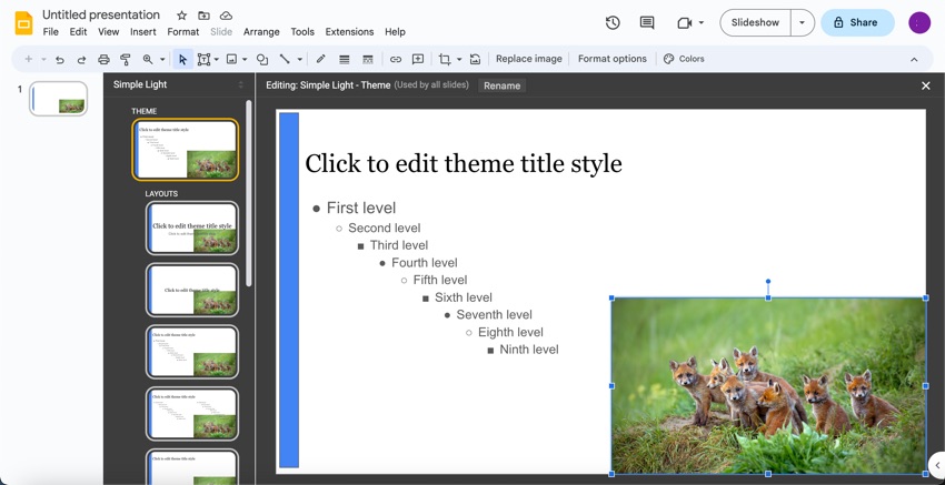 Select and drag the image to where you want it to be in your Google Slides template. (Image Source: Envato Elements)