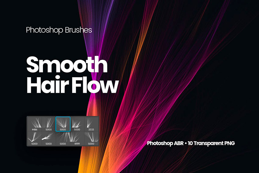 Smooth Hair Flow Photoshop Brushes (ABR, PNG)