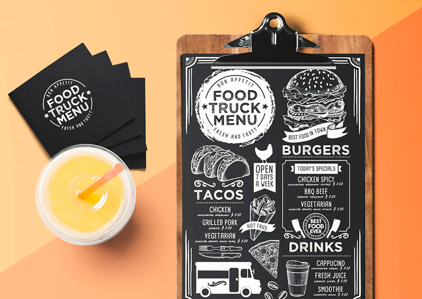 Blackboard Food Truck Menu Template (EPS, PSD)