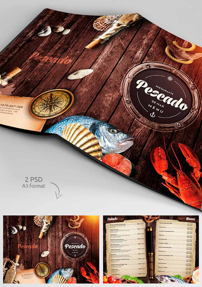 Trifold Menu Template With Business Card