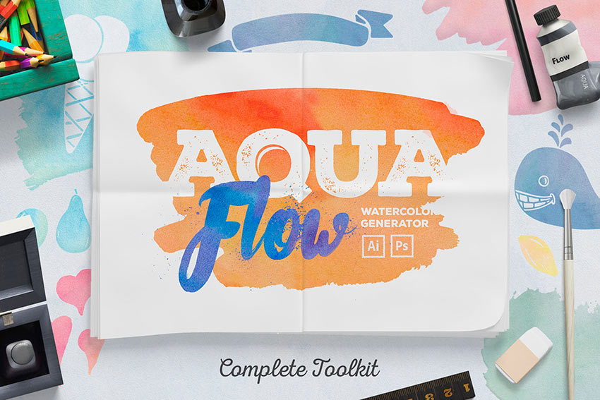 AquaFlow Watercolor Generator (ABR, AI, ASL, EPS, PAT)