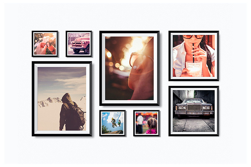 Realistic Photo Frames on Wall Mock-Up (PSD)